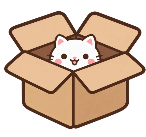 The cat peeking out of its cardboard box